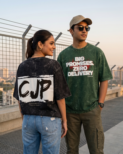 Big Promises Zero Delivery Unisex Acid Washed Oversized Tee